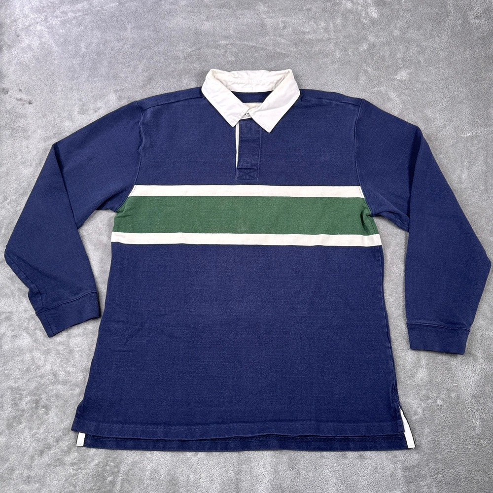 L.L. Bean Rugby Shirt Mens Large Blue Striped Long Sleeve Cotton 259550